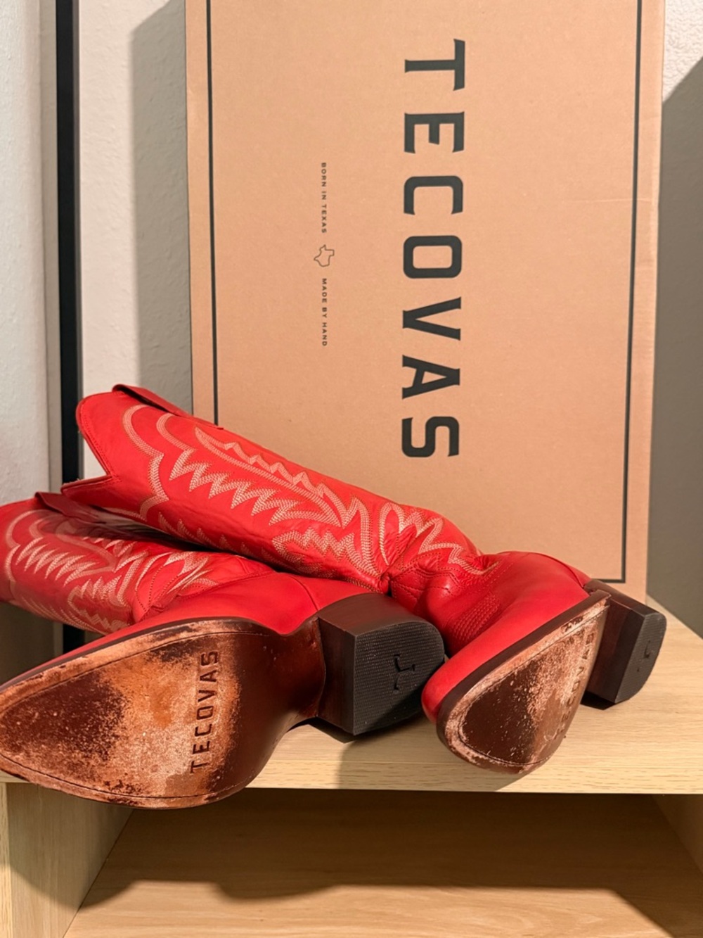 Tecovas Red Tall Western Heeled Boots - Picture 3 of 5